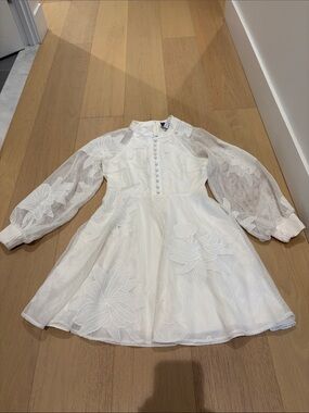 Anthropologie x Mare Mare White Floral Mesh Long-Sleeve Mini Dress - S small